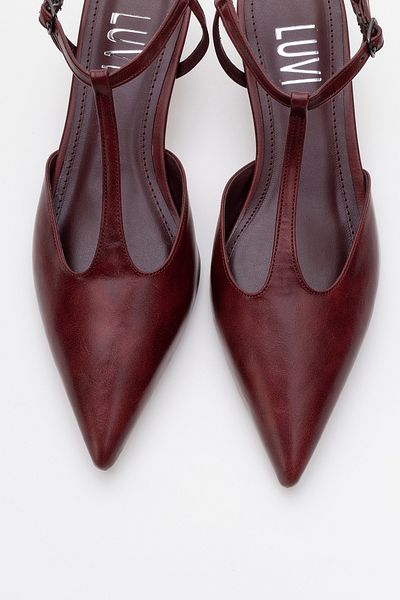 LuviShoes Γυναικεία παπούτσια με κοντό τακούνι ASHER μπορντό με μυτερή πλάτη