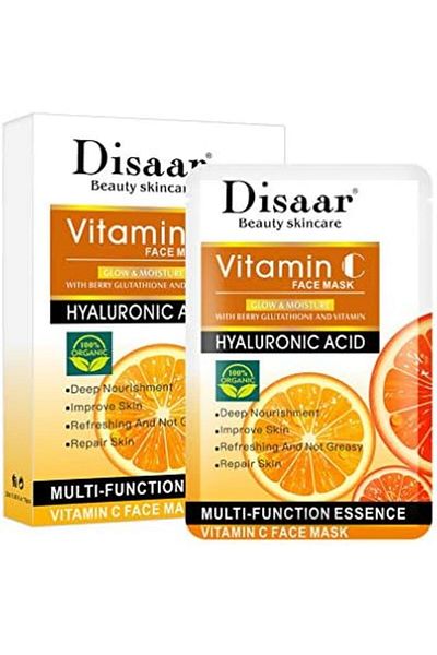DISAAR Beauty Vitamin C Face Mask 10-Pack Hyaluronic Acid & Anti-Aging Repair Essence