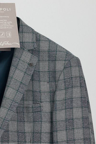 Frappoli Vegas Men's Black-Green Plaid Polyviscon Fabric Sports Blazer Jacket (Large Size-Oversize)