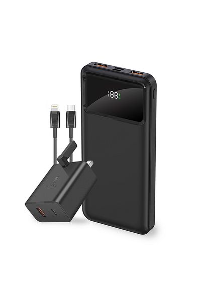 trands 3 in 1 Charging Kit 10000mAh Power Bank/ Wall Charger with USB-C to Lightning Cable