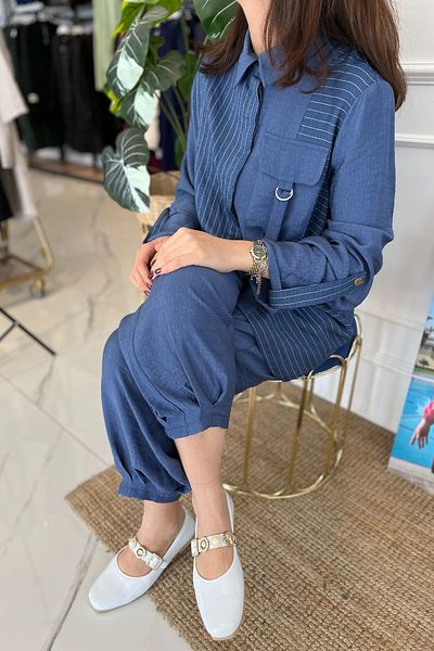 Nuss Striped Pocket Detail Suit 1041 Indigo
