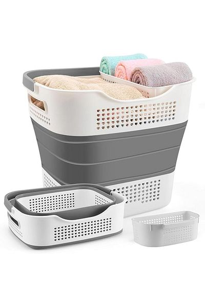 COOYA Large Foldable Laundry Basket 40L - Dark Grey (Collapsible Clothes Bin)