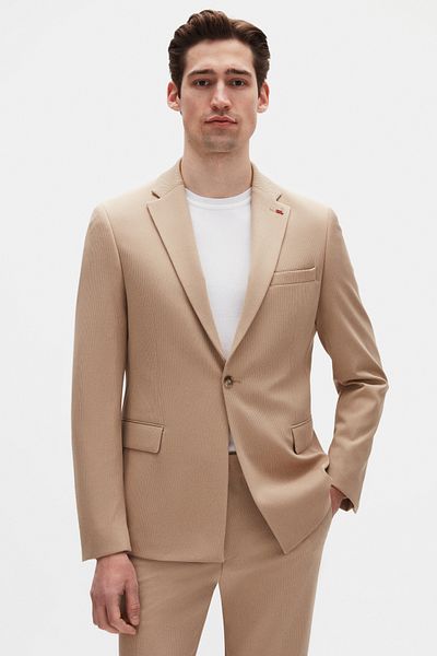 Twn Costum slim fit bej tricotat cu nervuri