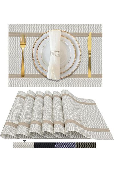 COOYA Placemats Set, Washable Easy Clean Vinyl Heat Resistant PVC Table Mats for Dining Table, Set of 6
