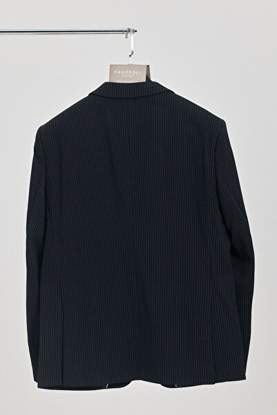 Frappoli Lorus Erkek Koyu Lacivert Esneyen Kumaş Mono Yaka Slim Fit Blazer Ceket (Büyük Beden - Battal)