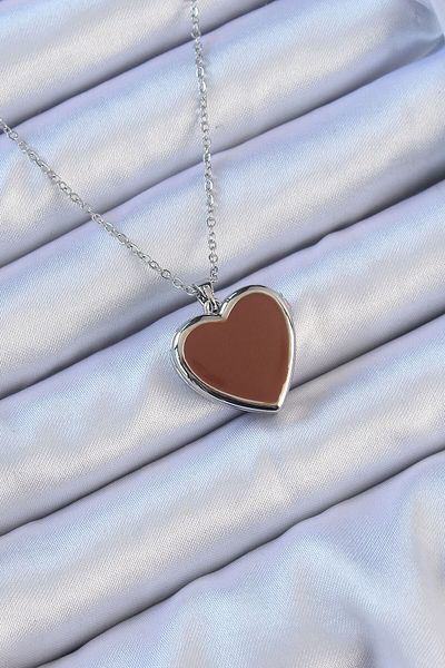 norsary 316L Steel Chain Silver Color Enamel Opening Heart Necklace