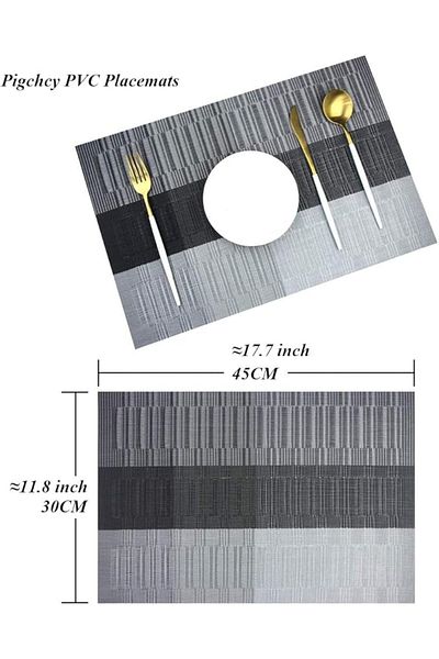 COOYA Set of 6 Striped Placemats, Washable Woven Vinyl Place mats, Easy to Clean Plastic Placemats