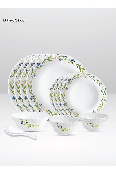 British Chef 15 Pieces Opalware Dinner Set |Microwave, Dishwasher & Frezzer Safe | Cripper Dinnerware set