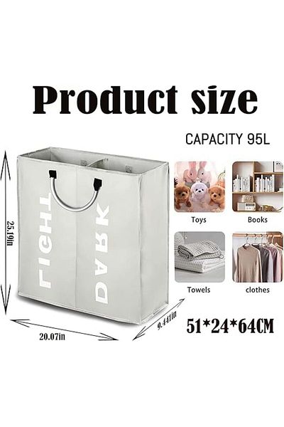 COOYA Large Oxford Laundry Hamper 2-Cell, Foldable Clothes Basket