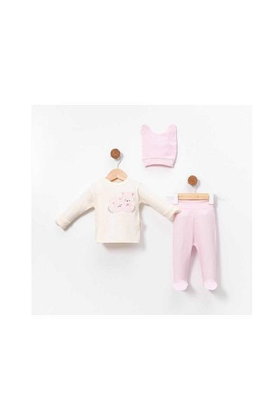 TRENDİMİZBİR Baby Girl Fox Embroidered 3-Piece Newborn Bodysuit Set Pink