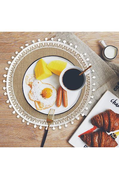 COOYA Placemats Set, Set of 4 , Boho Woven Round Dining Table Mat, Boho Mix