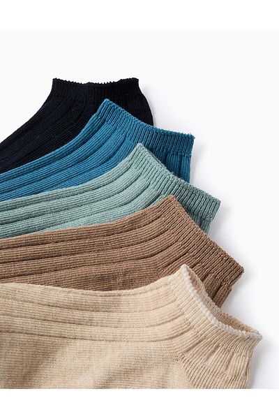 Ziddy Pack of 5 Pairs of Ribbed Ankle Socks for Boys, Multicolour