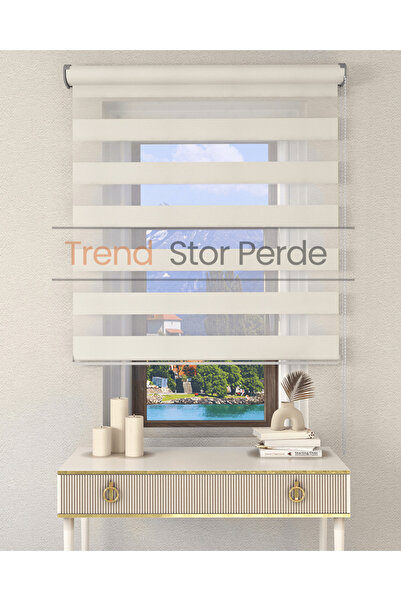 TREND STOR PERDE Beyaz Etek Dilimsiz Zebra Stor Güneşlik Perde