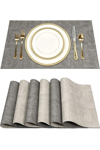 COOYA Set of 6 Leather Placemats Reversible Table Mats Heat Resistant Waterproof Place Mats for Dining