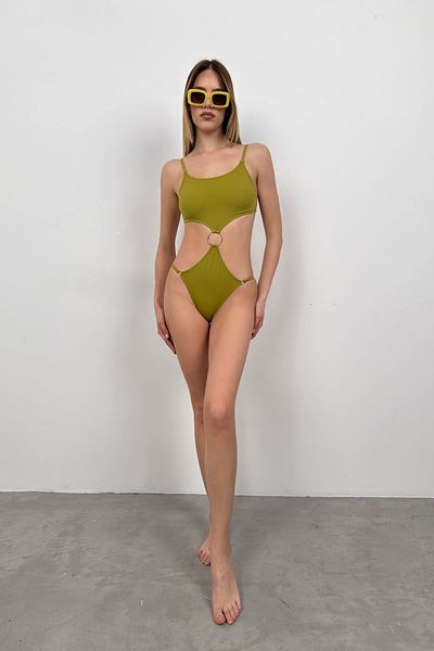 Black Fashion Green Swimsuit - Ring Detail and Buckle