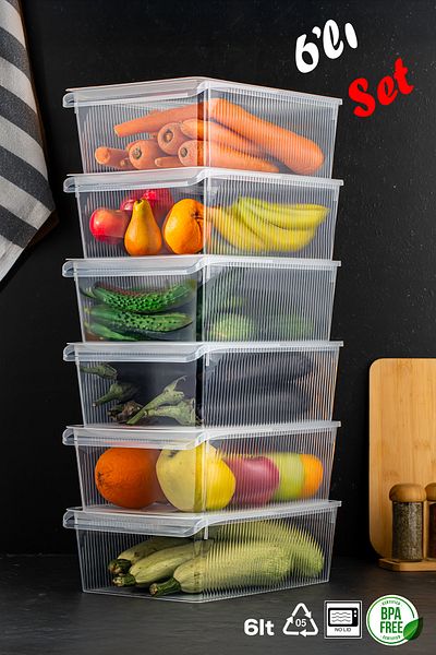 Porsima 3184 6-Piece Covered Cabinet and Refrigerator Organizer Bathroom Kitchen Organizer 6 Liters