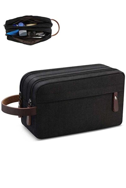 fulina Toiletry Bag Oxford,Waterproof,Leather Handle,Toiletry Organizer Bag Dopp Kit,for Travel,Black
