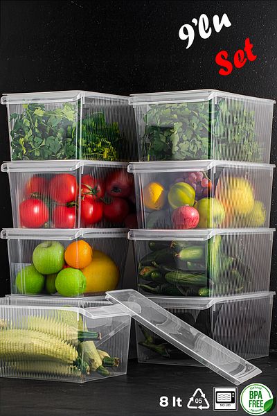 Porsima 3185 9 Pieces Covered Cabinet and Refrigerator Organizer Bathroom Kitchen Organizer 8 Liters