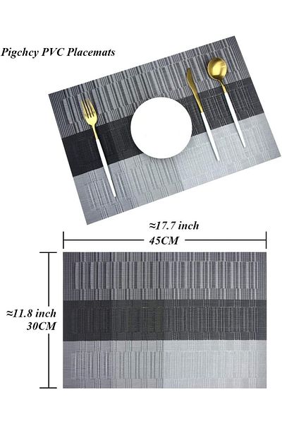 COOYA Striped Placemats, Washable Woven Vinyl Place mats, Easy to Clean Plastic Set of 6