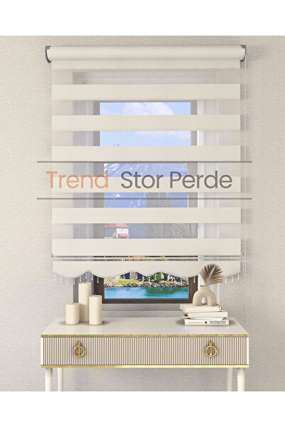 TREND STOR PERDE Beyaz Boncuklu Zebra Stor Güneşlik Perde