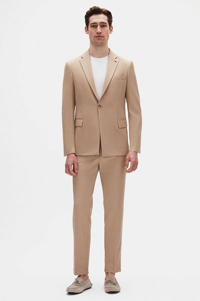 Twn Costum slim fit bej tricotat cu nervuri