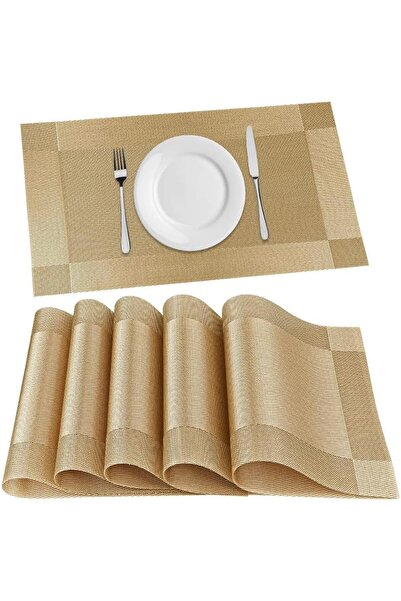 COOYA Placemats Set of 6, Heat Resistant, 45*30cm Placemats, Washable Non-Slip PVC Table Mats(Gold)