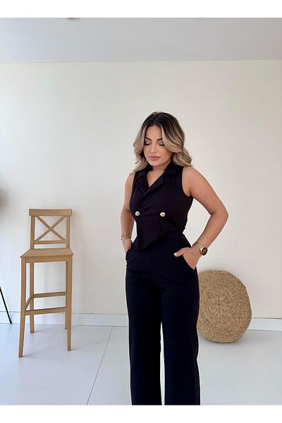 SEDA FİDAN Salopetă cu design dublu negru