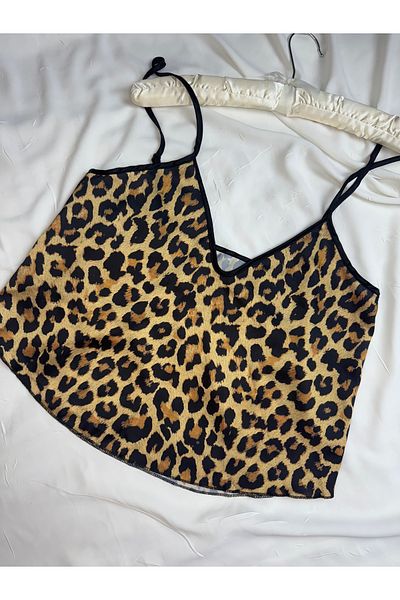 ROZENİN LINGERIE Σετ Πιτζάμες Σατέν με Ρυθμιζόμενο λουράκι με Leopard Print