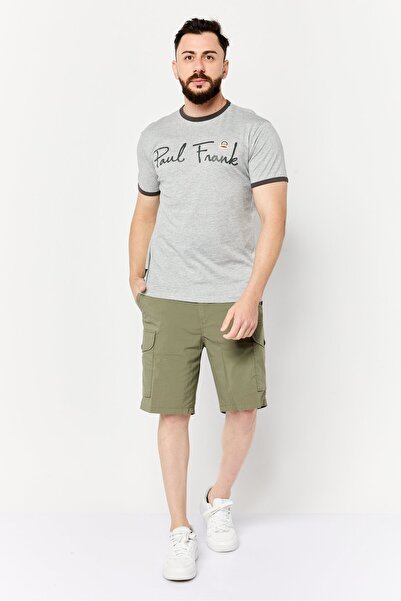 PAUL FRANK Men Crew Neck Short Sleeves Brand Logo T-Shirt, Grey