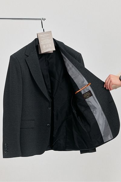 Frappoli Ανδρικό σακάκι Frenco Slim Fit - Υφασμάτινο Διαγώνιο Μοτίβο Anthracite Plus Size