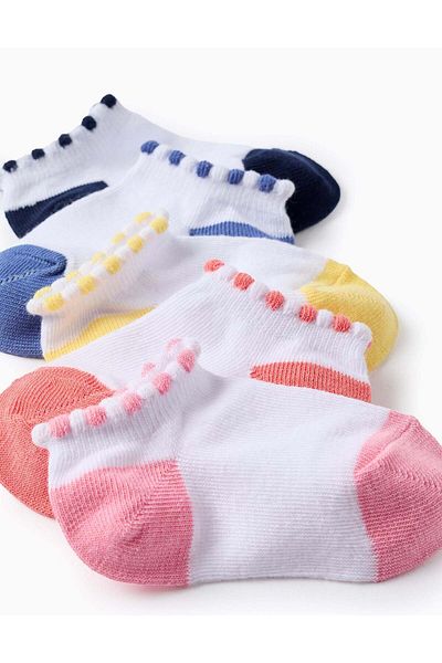Ziddy Pack of 5 Pairs of Ankle Socks with Polka Dots for Baby Girls, White