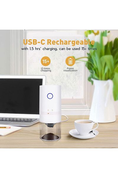 COOYA Electric Coffee Grinder, Portable with Clean Brush, USB Rechargeable,for Home Office,White