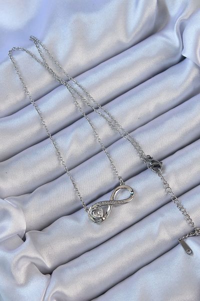 norsary 316L Steel Chain Silver Color Zircon Stone Minimal Heart Figure Infinity Necklace