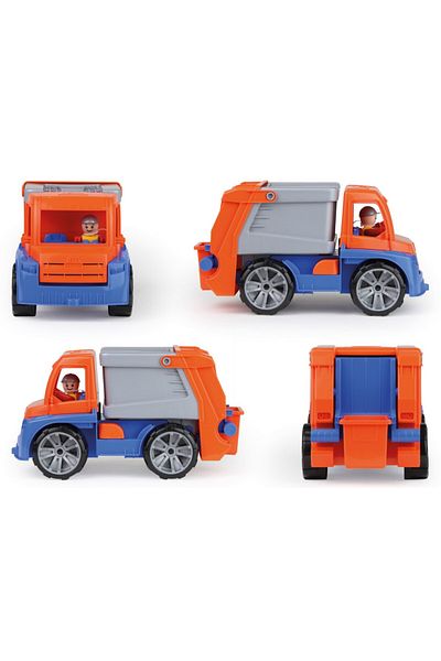 LENA Plastic garbage truck for children with folding dumpster and included Truxx figure, +2 years