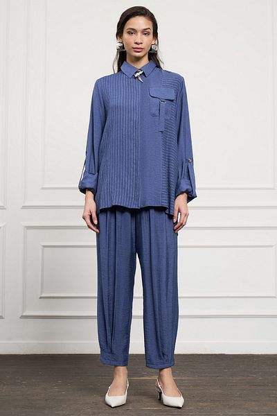 Nuss Striped Pocket Detail Suit 1041 Indigo