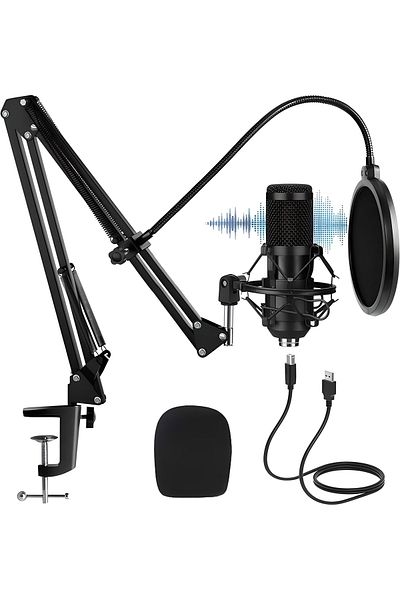 COOYA USB Condenser Microphone Kit, with Adjustable Stand, Black