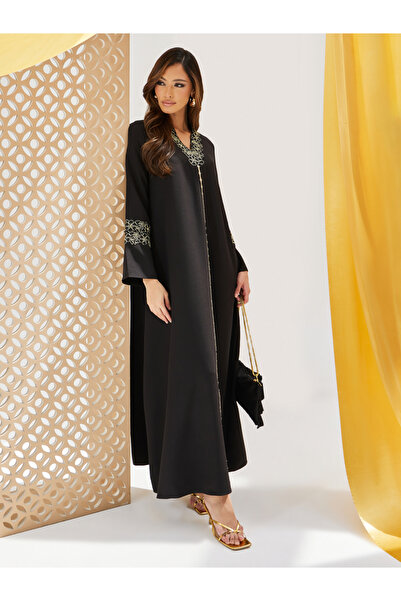 Styli Lace Detail V Neck A-Line Jalabiya