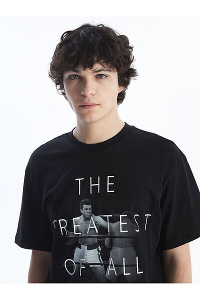 LC Waikiki Crew Neck Short Sleeve Muhammad Ali Printed Combed Cotton Men's T-Shirt