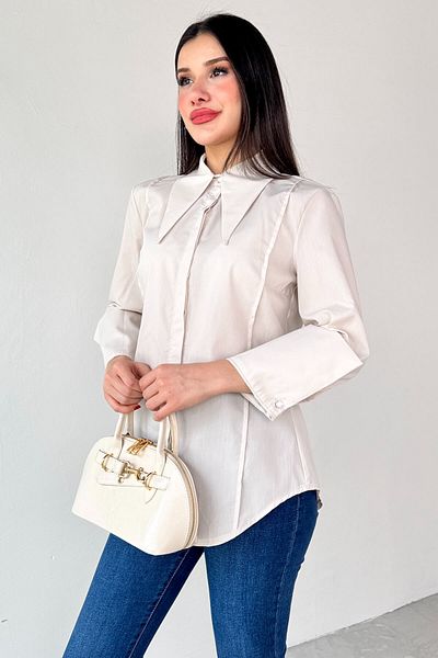 Cappmoda GML-13258 Πουκάμισο με κρυφό κουμπί με μυτερό γιακά σε χρώμα πέτρας