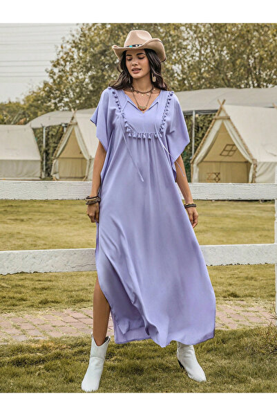 Russty Dustty By Styli Solid V Neck Batwing Sleevec Maxi Dress