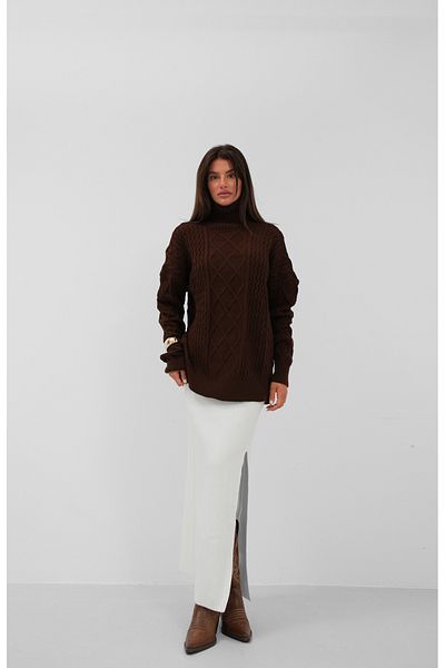 Black Fashion Pulover tricotat maro oversize cu gât