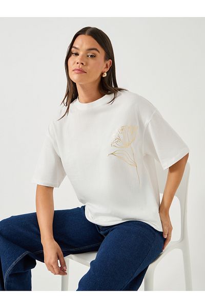 Styli Graphic Print Oversized Round Neck T-Shirt