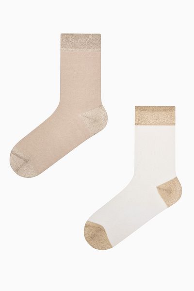 Penti Beige-weiße 2-teilige Socken mit glänzendem Knöchel