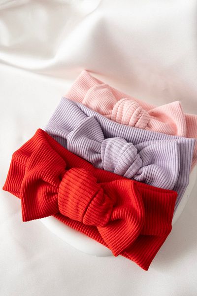 Karflake Handmade Bow Tied Soft Structured Set of 3 Baby Girl Headband Crown