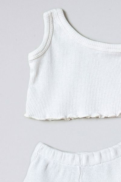 ADABEBEK Ribbed Single Sleeve Baby Crop Shorts 2-Piece Baby Set