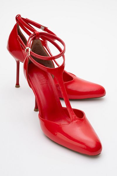 LuviShoes Jon Red Patent Leather Women's Thin Heeled Shoes
