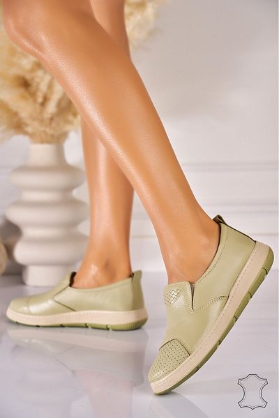 Joana Women's Loafers Natural Leather Green Angeline