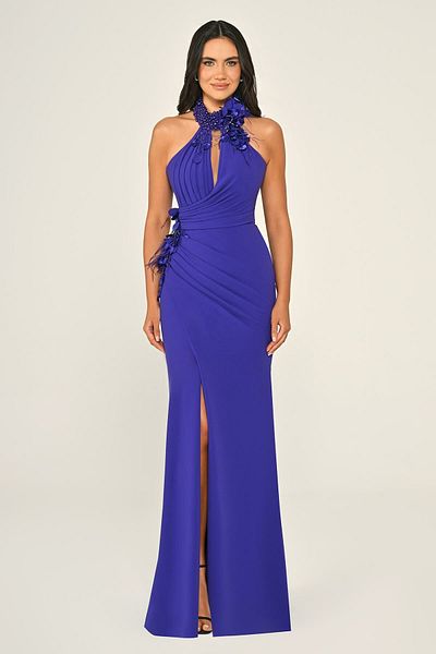 ALFABETA Long Halter Collar Dress to the Crock of Creches - Alfa Beta with Durutta Wrinkles