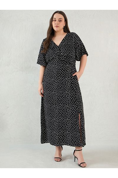 Femmella By Styli Plus Size All Over Print Ruffle Detail A-Line Maxi Dress