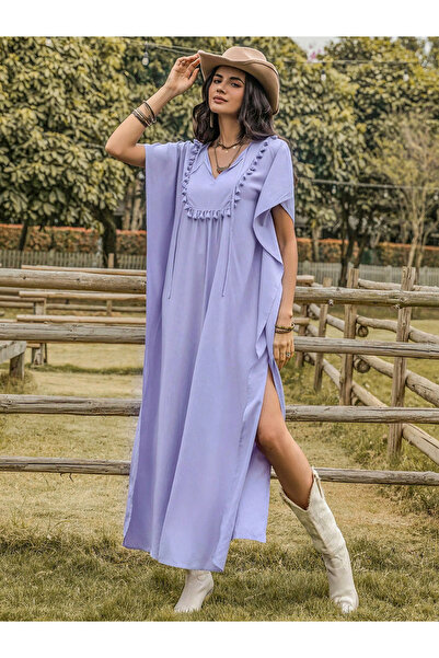 Russty Dustty By Styli Solid V Neck Batwing Sleevec Maxi Dress
